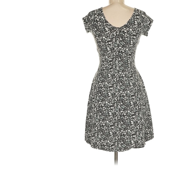 Pact Organic Fit & Flare Mini Dress Dark Ditsy Floral Cut Out Crossback M - Picture 1 of 8
